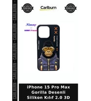 iPhone 15 Pro Max Gorilla Desenli Silikon Kılıf 2.0 3D Arkadaşa Hediye Popüler Seçim Cihaz Kılıfı