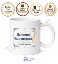 Babamız Kahramanımız Yazılı İngilizce Kupa Bardak Babalar Günü Hediyesi Baskılı
