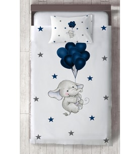 MEKTA HOME BEBEK VE ÇOCUK ODASI Filli Mavi Balon Desenli Yatak Örtüsü