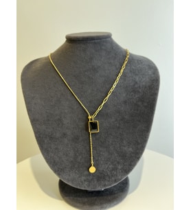 Sevgililer Günü Hediyesi Özel Kutusunda Hediye Paketiyle Gold Siyah Taşlı Çelik Kolye 59cm Hediye Kolye Arkadaşa Hediye Sevgiliye Hediye