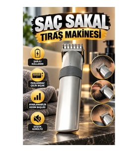 Şarjlı Saç Sakal Kesme Makinesi – Paslanmaz Çelik Bıçak, Ayarlanabilir Kesim Başlığı