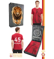 Galatasaray Orijinal Lisanslı Aslan Baskılı Kişiye Özel T-Shirt Hediyelik Ahşap Kutulu (Kırmızı)