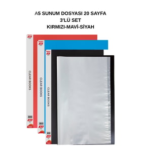 A5 Sunum Dosyası 20 Yaprak 3'lü Siyah-Kırmızı-Mavi