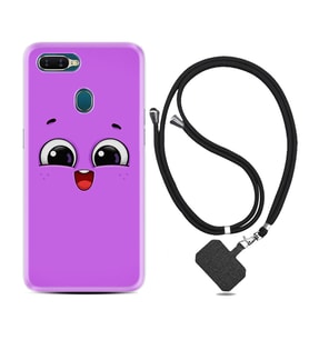 Oppo A5S A15 A16 A54 A55 A73 A74 Kılıf Boyun Askılı Silikon Purple Sweety 1717