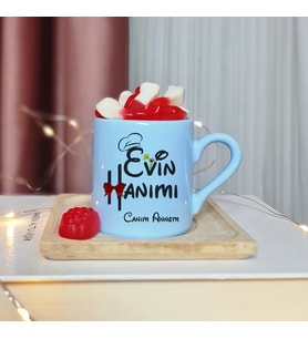 Evin Hanımı Tasarımlı Kişiye Özel Mavi Türk Kahvesi Fincanı