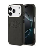 Apple iPhone 17 Pro Uyumlu Kılıf DKNY Orjinal Lisanslı M-safe Şarj Özellikli PU Deri Kabartmalı Kapak (Siyah)