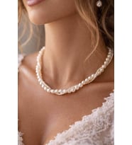 Beyaz İncili Zarif Gelin Kolyesi, 2 Sıra Sarmal Model İnci Kolye