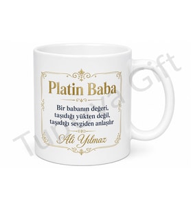 Platin Baba Yazılı Premium Tasarım Kupa Bardak Babalar Günü Hediye