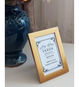 10x15 cm Gold Mavi Fotoğraf Çerçevesi! Ahşap Ayaklı Pvc Camlı Dekoratif Masaüstü Çerçeve!