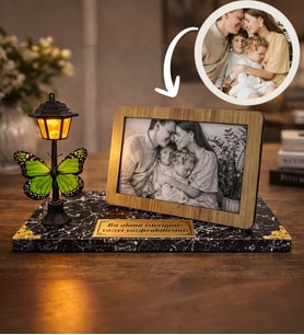 Size Özel Karakalem Fotoğraflı ve Yazılı Siyah Mermer Tasarımlı Masa Lambası (Model 2)