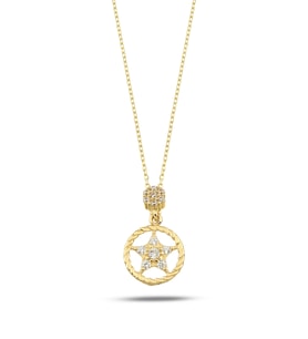 Debora Jewelry 14 Ayar Altın Yıldız Halka Detay Kolye