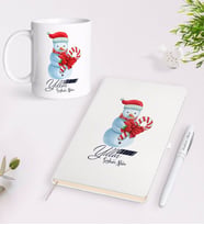 BK Gift Kişiye Özel Yılbaşı Mutlu Yıllar Tasarımlı Beyaz Defter Kalem Kupa Seti - 5