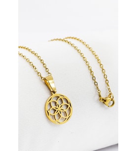 Paslanmaz Çelik Gold Renkli Lotus Çiçeği Çelik Kolye , Hediyelik Kolye (60 cm)