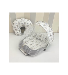 Cibinlikli Bebek Babynest Uyku Seti - %100 Pamuklu (Gri)