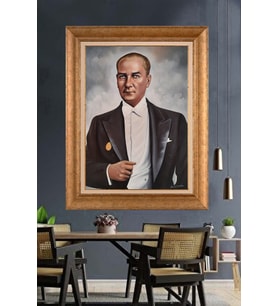 Altın Varaklı Çerçeveli Paspartulu Atatürk Tablo DC1228 (Gold)