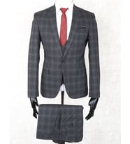 Jan Carlucci Slim Fit Sivri Yaka-Tek Yırtmaç Antrasit Kareli  Drop 6 Yelekli Takım Elbise