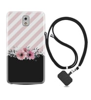 Samsung Note 3 4 5 8 9 20 Ultra 10 Lite Kılıf Boyun Askılı Silikon Strip Pink Flowers 1396