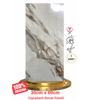 Shiny Royal Marble Mermer Desenli 60x30cm Yapışkanlı Mutfak Banyo Kaplama Duvar Paneli Kağıdı CF-004 (Beyaz-Gri)