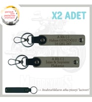 Motorcu Kuryelere Özel, İsim Plaka ve A Rh (-) Kan Grubu Yazılı x2' li Anahtarlık Set, Kül Gri-Laci