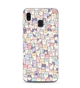 Samsung Galaxy A20/A30 Uyumlu Sevimli Kediler Desenli Şeffaf Telefon Kılıfı