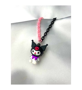 Kuromi Renkli Çocuk Kolyesi - Plastik Pembe Siyah Zincir (Gümüş)