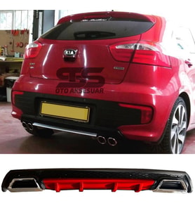 Kia Rio Difüzör Arka Tampon Eki 2 Egzoz Çıkışlı Kırmızı Lüx Tip
