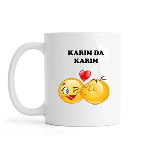 Kocam da Kocam &  Karım da Karım yazılı Emoji Baskılı Beyaz Kupa Bardak(1 Adet)