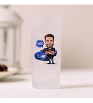 Mavi Spor Araba ve Yakışıklı Erkek Karikatürlü Rakı Bardağı 2’li Set