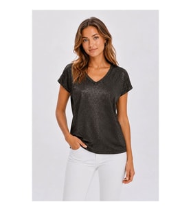 Fashion Friends V Yaka Simli Siyah Kadın Bluz 26Y0291K1