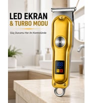 Erkek Saç Sakal Tıraş Makinesi LED Ekranlı Turbo Modlu T Bıçaklı Ense Favori Şekillendirme Makinesi