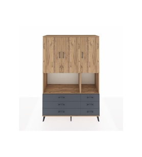 Hyperion Dolap 6 Raflı 6 Çekmeceli 3 Kapaklı 132x44x195 Çam-Çam/Antrasit