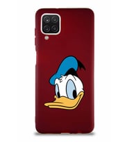 Samsung Galaxy A12 Soft Premier Kapak Donald Duck-B Tasarımlı Silikon Kılıf - Mürdüm (Şeffaf)
