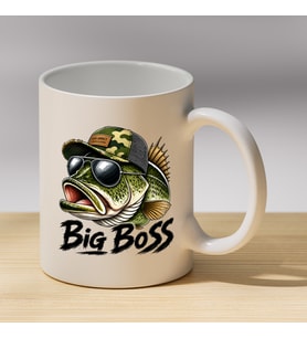 Big Boss Yazılı Balık Baskılı Porselen Kupa - Balıkçılara Hediye Kahve Kupası