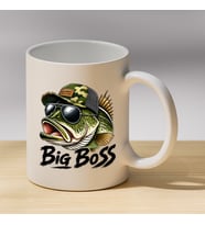 Big Boss Yazılı Balık Baskılı Porselen Kupa - Balıkçılara Hediye Kahve Kupası