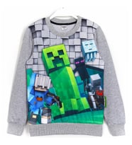 Minecraft Creeper Baskılı Çocuk Sweatshirt 5 - 14 Yaş Gri