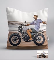 BK Gift Kişiye Özel Tam Boy Motosikletli Adam Karikatürlü Beyaz Yastık-1