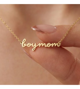Kişiye Özel 925 Ayar Gümüş Boy Mom Yazılı Kolye (Gold) Anneler Günü Hediye Takı