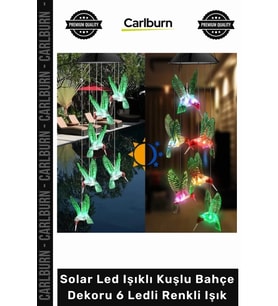 #Solar Güneş Enerjili Suya Dayanıklı Solar Led Işıklı Kuşlu Bahçe Dekoru 6 Ledli Renkli Işık