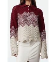 Stil Modern Kadın Crop Standart Kol Polo Yaka Mücevher Düğmeli Triko Kazak (Mor)