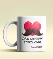Kişiye Özel İyiki Babamsın Bıyıklı Adam Temalı Beyaz Kupa Bardak