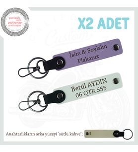 Tarz Sahibi Sürücülere Klas Hediyeler, İsim Ve Plaka Yazılı x2li Hediye Anahtarlık Set, Mor-Beyaz-SK