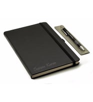 Kişiye Özel Deri Lastikli Defter ve Kalem Seti - Siyah
