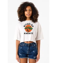Cobra Kai Miyagi Do Karate Beyaz Kırçıllı Kadın Crop Tshirt