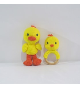 Sevimli Ördek Uyku Arkadaşı ve Çıngırak Amigurumi Organik Oyuncak