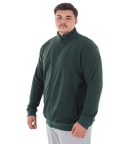 Erkek Büyük Beden 122-158 Kilo Arası İçin Uygun Pamuklu Geniş Kalıp Dik Yaka Fermuarlı Sweat Mont (Yeşil)