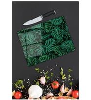 Yeşil Yapraklar Cam Kesme  ve Sunum Tahtası 25 cm X 35 cm