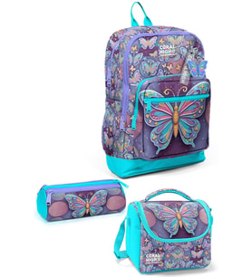 Kids Pastel Renkli Kelebek Desenli Desenli 3’lü Okul Çanta Seti SET0133206
