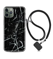 Apple iPhone 11 12 13 14 Pro Max Kılıf Boyun Askılı Silikon Black Marble 3 1382