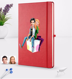 BK Gift Kişiye Özel Sevgililer Karikatürlü Karikatürlü Kırmızı Termo Deri Defter 16x24cm Model 35