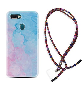 Oppo A5S A15 A16 A54 A55 A73 A74 Kılıf Boyun Asklı Rasta Silikon Pink Blue Abstract 1385